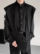 Mens Shawl Solid Color Long-Sleeve Shirt SKUK82214