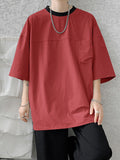 Mens Solid Color Patchwork 3/4 Sleeve T-Shirt SKUK65116
