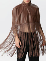 Mens PU Leather Fringe Patchwork Cloak SKUK42831