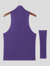 Mens Solid Textured Half-Collar Sleeveless Vest SKUK63846