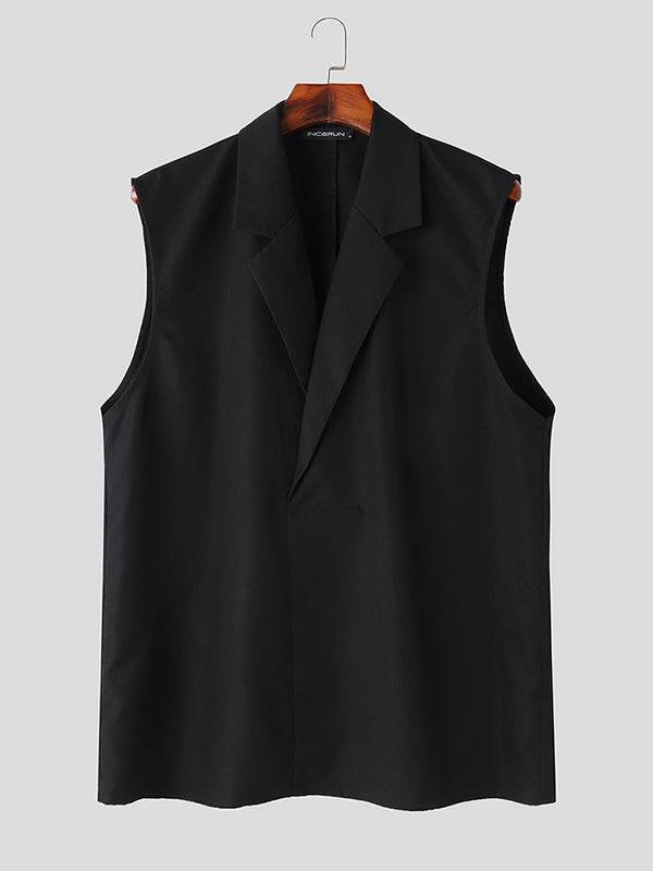 Mens Solid Notched Lapel Casual Sleeveless Waistcoat SKUK54093