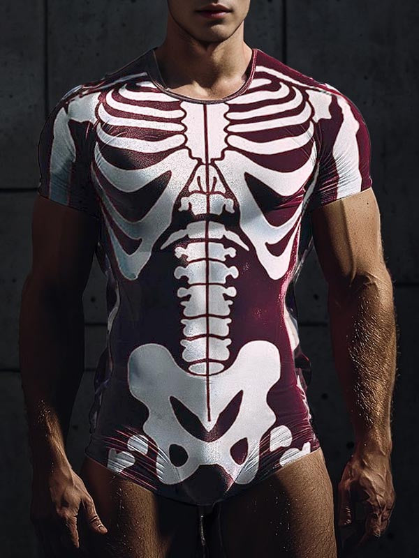 Mens Skeleton Print Short-Sleeve Jumpsuit SKUK90390