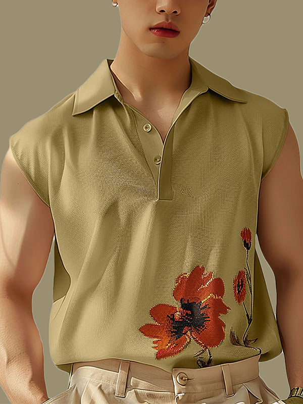 Mens Floral Print Sleeveless Collared Shirt SKUK61393