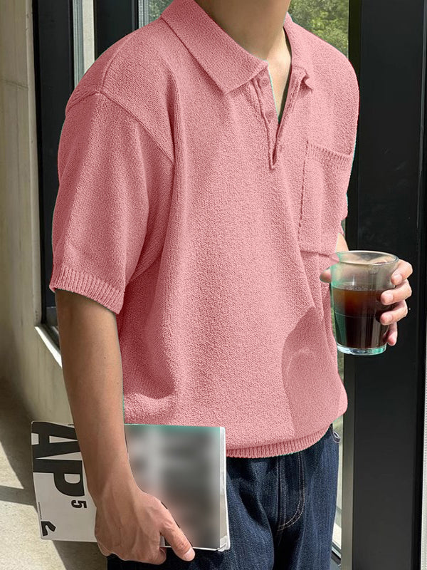 Mens Solid Color Collared Short Sleeve Shirt SKUK63661