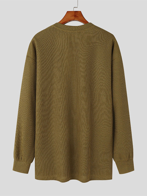 Mens Deep V-Neck Textured Pullover Sweater SKUK76408