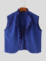 Mens Solid Ruffle Neckline Casual Waistcoat SKUK52499