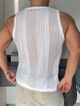 Mens Solid Mesh See Through U-Neck Vest SKUK57934