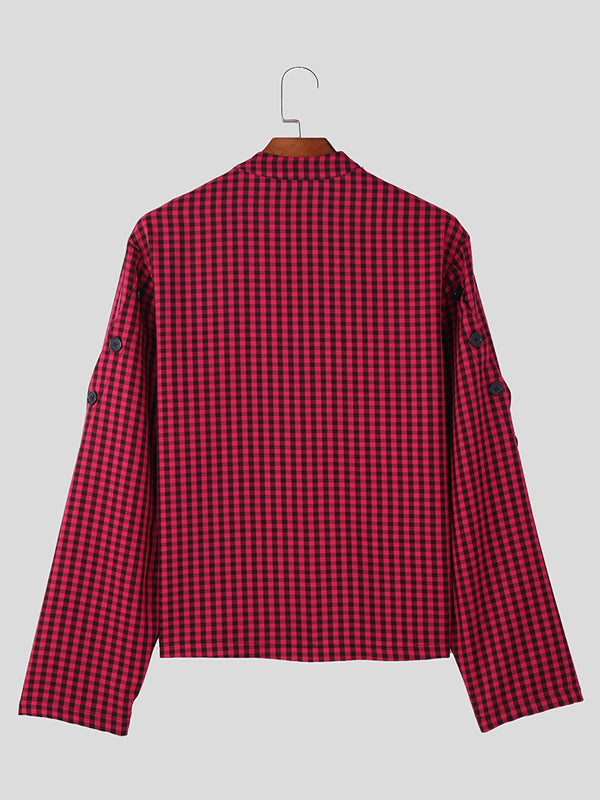 Mens Plaid Button Design Deconstruction Shirt SKUK43873