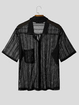 Mens Striped Lace Sheer Short Sleeve Shirt SKUK66917