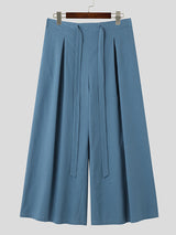 Mens Solid Pleated Cotton Wide Leg Pants SKUK32728