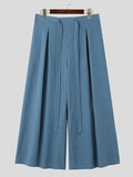 Mens Solid Pleated Cotton Wide Leg Pants SKUK32728