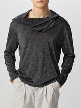 Mens Shimmer Detail Draped Neck Long-Sleeve T-Shirt SKUK85764