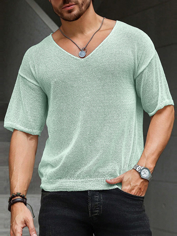 Mens Solid V-Neck Short Sleeve T-Shirt SKUK53851