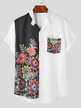 Mens Floral Print Patchwork Stand Collar Shirt SKUK23612