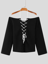 Mens Lace-Up Cross Design Long-Sleeve T-Shirt SKUK86903