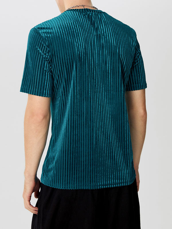 Mens Velvet Striped Round Neck Casual T-shirts SKUI87788