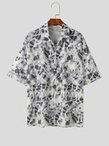 Mens Leopard Print Lapel Collar Short Sleeve Shirt SKUK58418