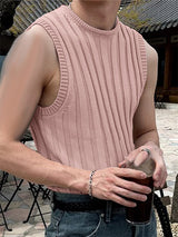 Mens Knit Textured Crew Neck Sleeveless Vest SKUK61140