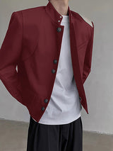 Mens Solid Color Stand Collar Long-Sleeve Blazer SKUK90744