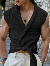 Mens Asymmetrical Front Tie Waist Sleeveless T-Shirt SKUK65901