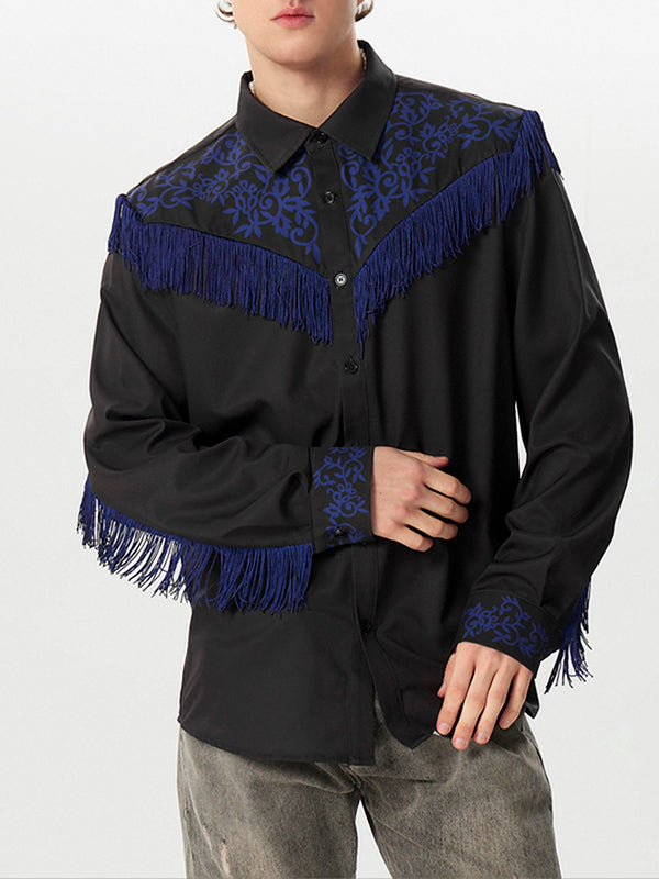 Mens Fringe Plants Print Lapel Collar Shirt SKUK44456