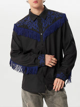 Mens Fringe Plants Print Lapel Collar Shirt SKUK44456