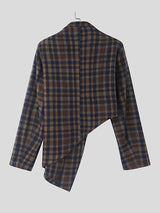 Mens Asymmetrical Hem Plaid Long-Sleeve Blazer SKUK81208