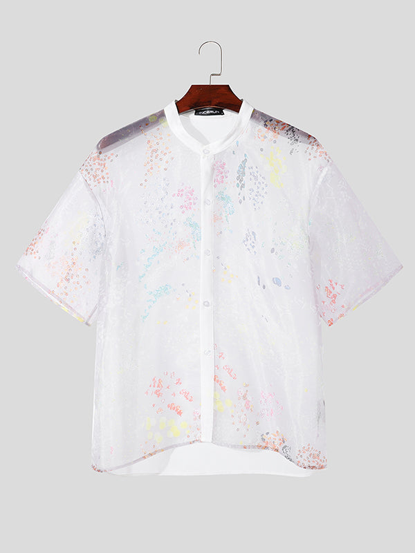 Mens Print See Through Short Sleeve Shirt SKUK54966