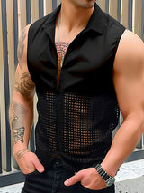 Mens Mesh See Through Patchwork Sleeveless Shirt SKUK60236