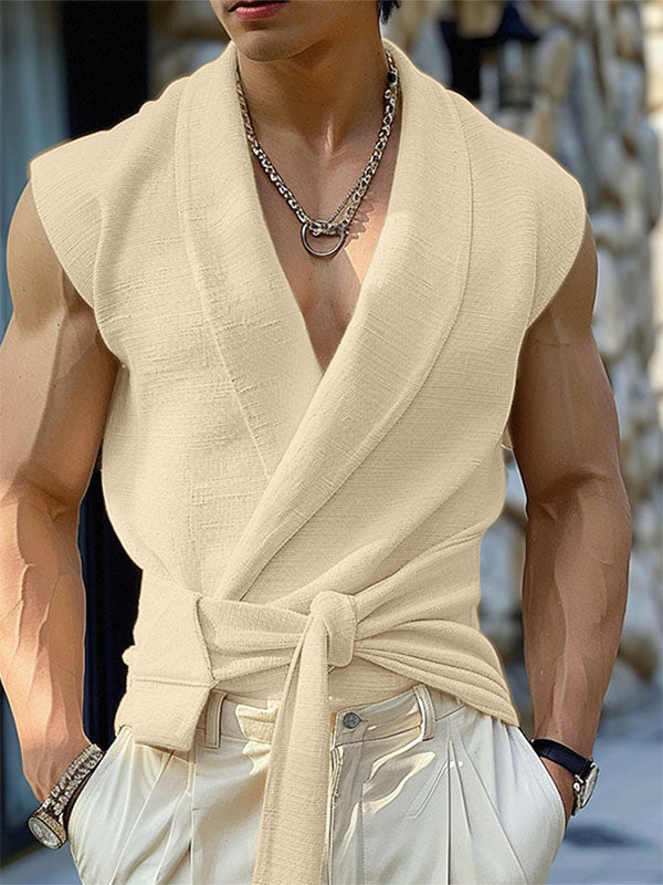 Mens Textured Tie-Front Sleeveless Cardigan SKUK65102