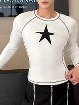 Mens Star Print Topstitching Knit T-Shirt SKUK24674