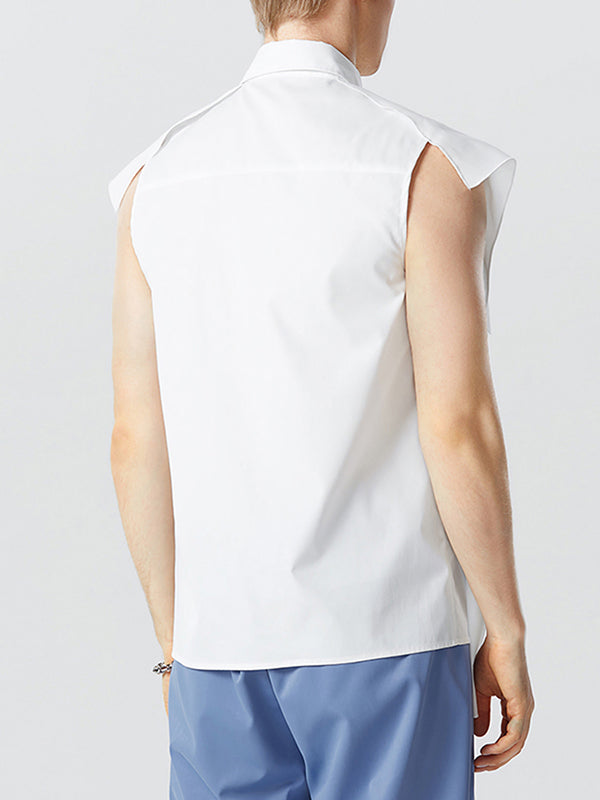 Mens Layered Design Button Up Sleeveless Shirt SKUK18248