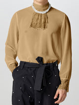 Mens Lace Panel Sheer Long-Sleeve Shirt SKUK85604