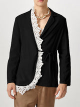 Mens Lace Patchwork Long-Sleeve Blazer SKUK83487