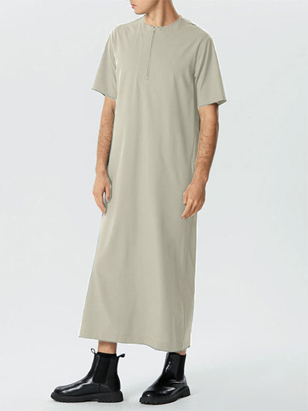 Men's Solid Color Loose Short-sleeved Robe SKUF33439