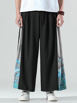 Mens Landscape Print Patchwork Wide Leg Pants SKUK32512