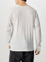 Mens Metal Button Detail Textured Long Sleeve T-Shirt SKUK79519