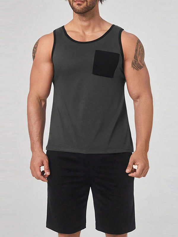 Mens Solid Tank Casual Two Pieces Outfits SKUK51707