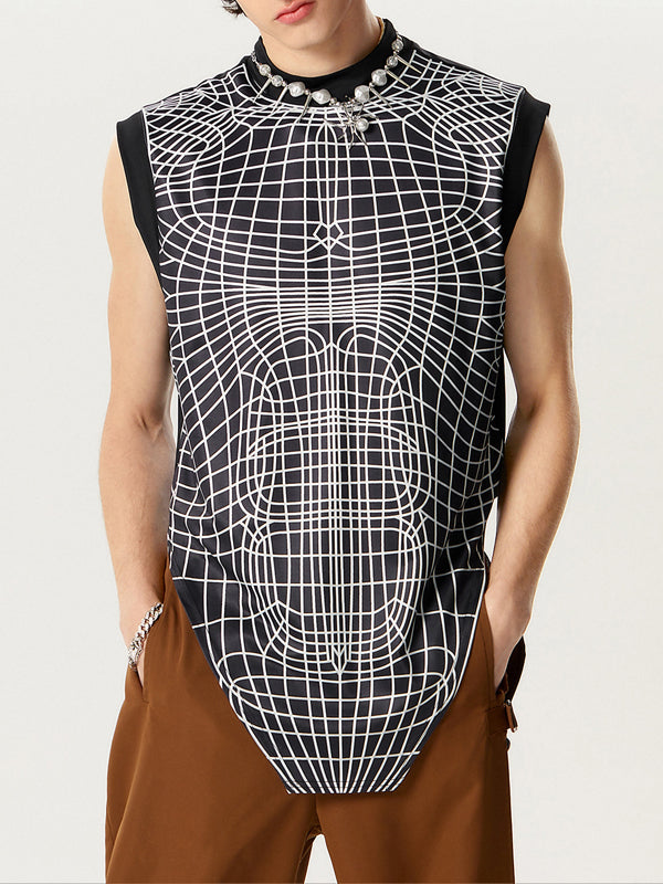 Mens Random Line Print Irregular Hem Vest SKUK47380