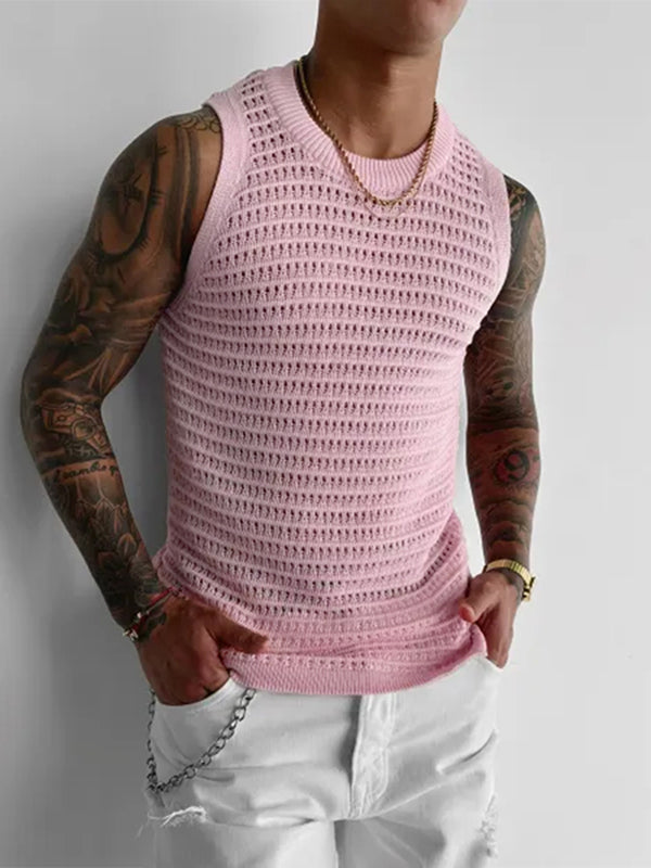 Mens Knit Hollow Crew Neck Sleeveless Vest SKUK20228