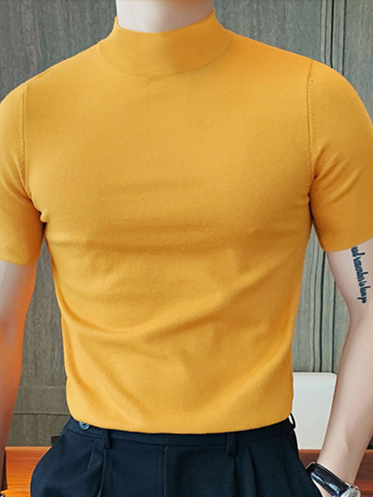 Solid Short Sleeve Half Collar T-shirt SKUJ90758