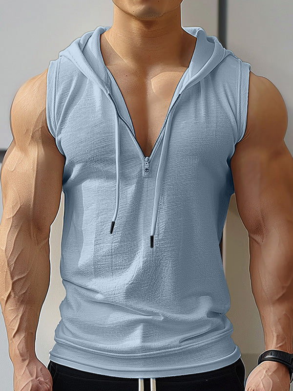 Mens Casual Solid Color Hooded Tank SKUK77336