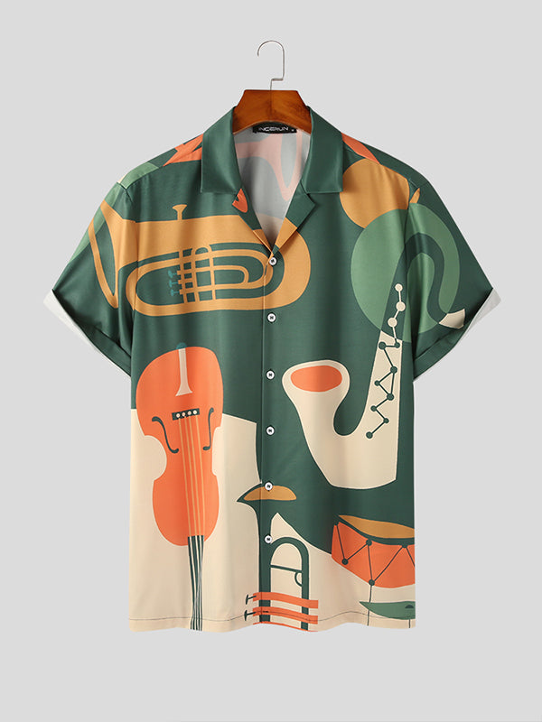 Mens Music Instrument Print Revere Collar Shirt SKUK06262