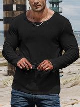 Mens Textured Crew Neck Long Sleeve T-Shirt SKUK77204