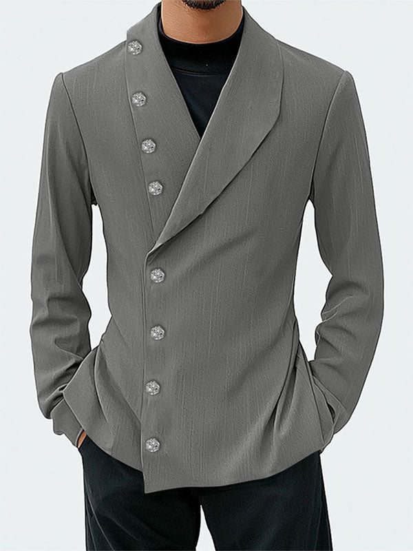 Mens Button Patchwork Slim-Fit Long-Sleeve Blazer SKUK93170