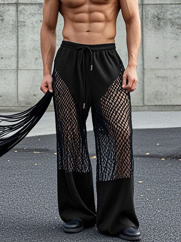 Mens Hollow Out See-Through Mesh Patchwork Pant SKUK94576