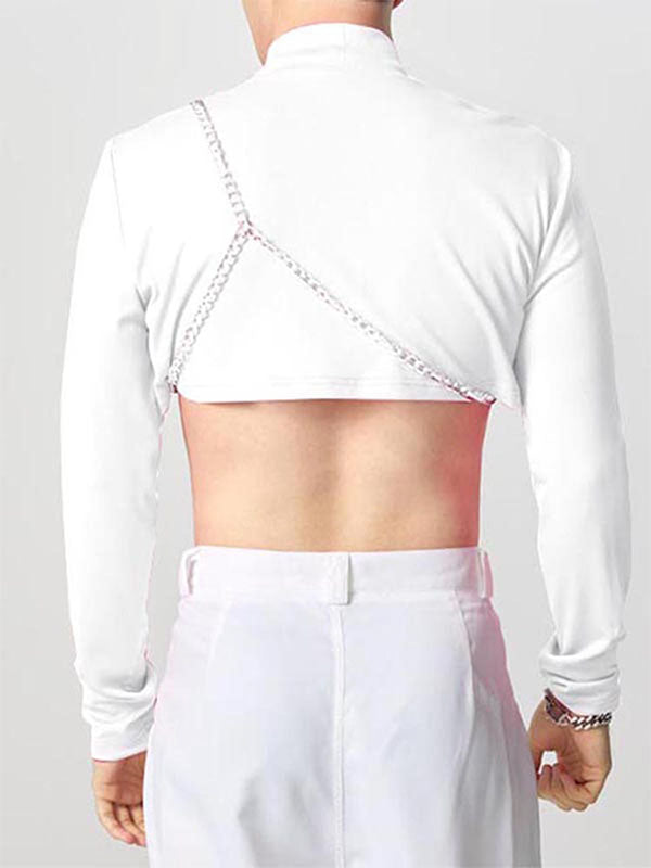 Mens Drawstring Tie Cropped Long-Sleeve T-Shirt SKUK85355