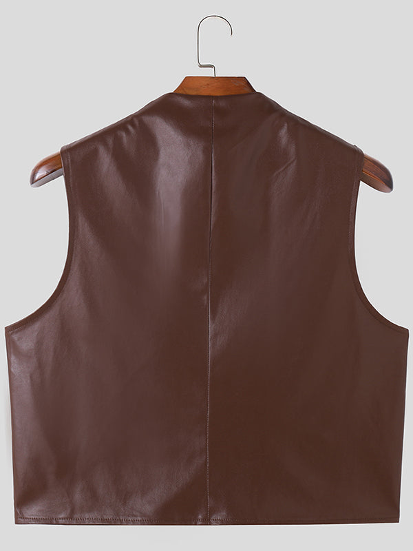 Mens Cutout Buckle Design Faux Leather Waistcoat SKUK32365