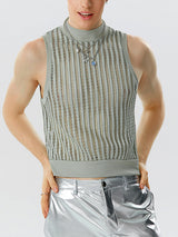 Mens Knit Striped Mesh Sleeveless Crop Top SKUK11279