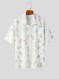 Mens Butterfly Print Lapel Collar Short Sleeve Shirt SKUK58641